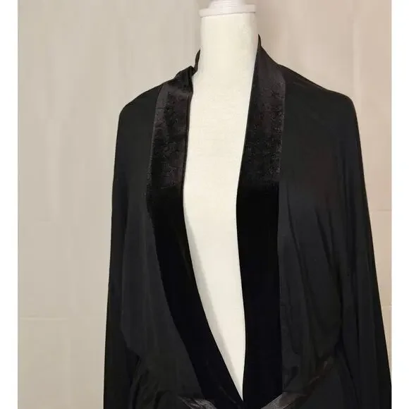 Vintage Jonquil By Diane Samandi for Neiman Marcus Black Kimono Robe sz. L - Picture 5 of 7